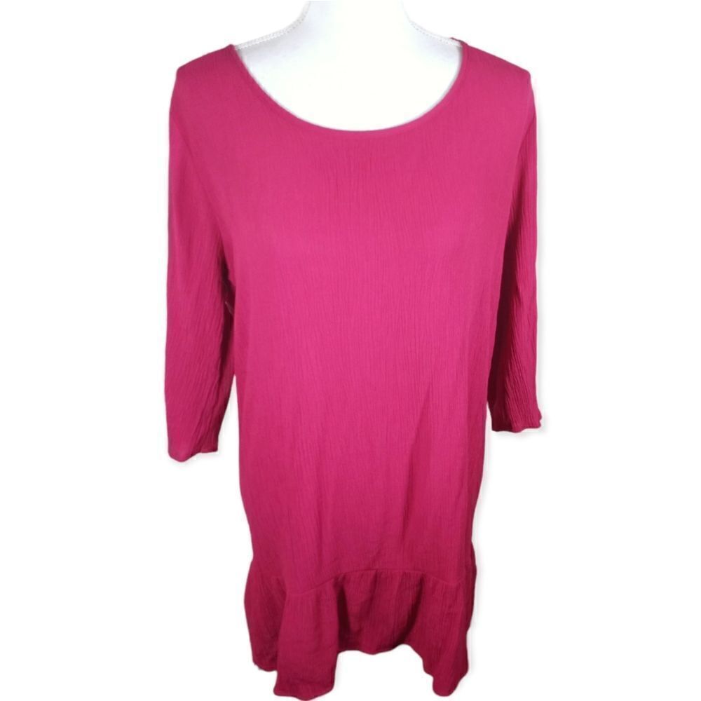 XHILARATION FUCHSIA SCOOP BACK FRINGE BATHING SUIT COVERUP SZ.M EUC